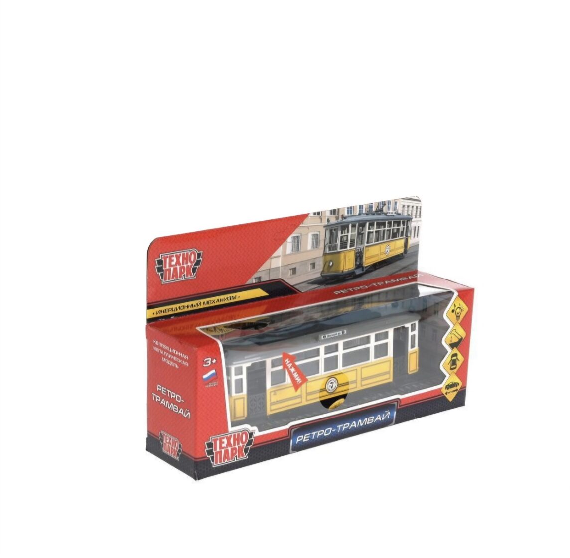Metāla auto gaismas-skaņas "retro tramvajs&quot