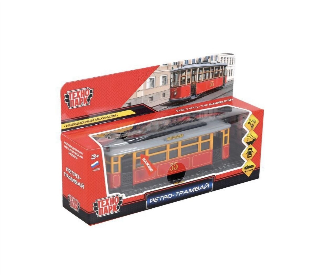 Metāla auto gaismas-skaņas "retro tramvajs&quot