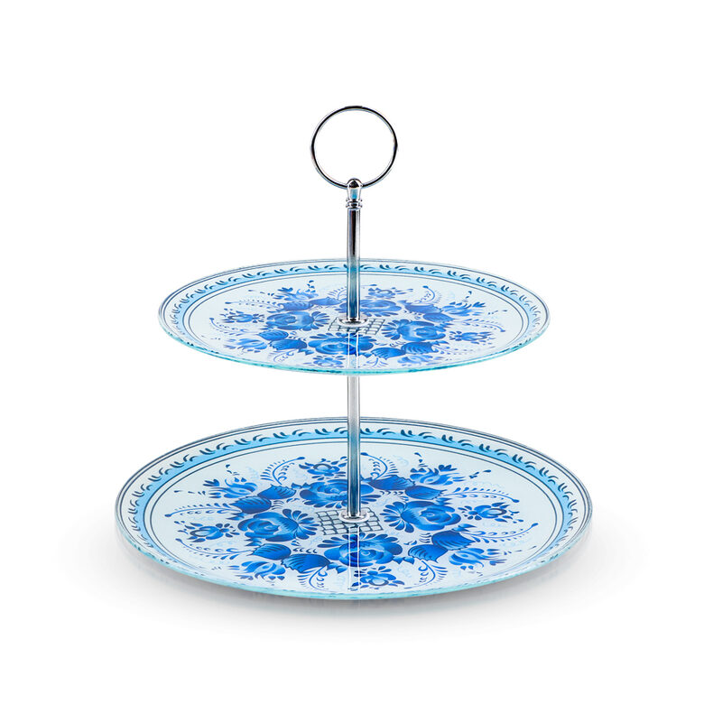 Divstāvu plaukts - Zils, stikls, Ø 25 cm