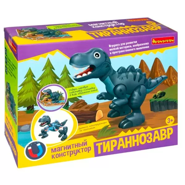 Набор игровой с магнитным конструктором ТИРАННОЗАВР