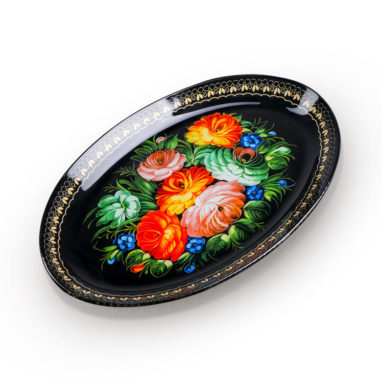 Ovāls šķīvis - Tautas motīvi, stikls, 24,5 x 15 x 2 cm