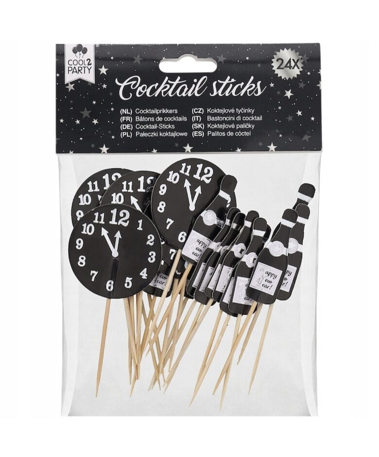 Kokteiļu nūjiņas, pulkstenis, šampanietis, sudrabs, 24 gab.