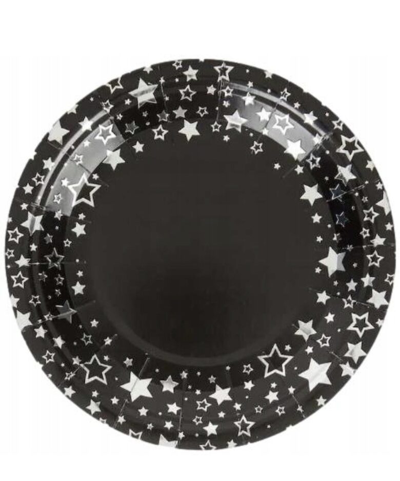 Papīra šķīvji 18 cm, vienreizlietojami, melni, 15 gab., zvaigznes