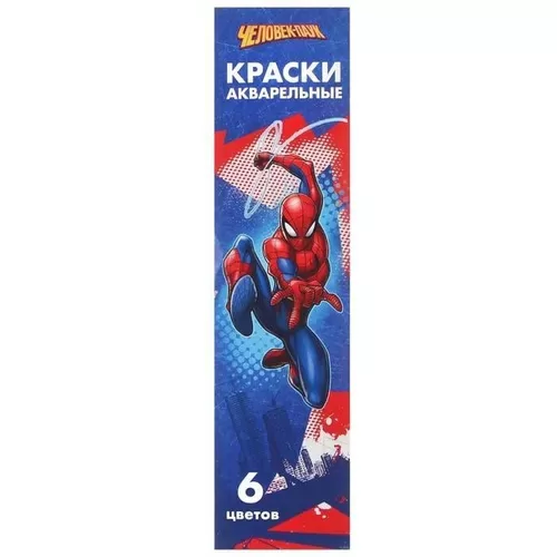 Акварель медовая "Человек-паук", 6 цветов, в картонной коробке, без кисти