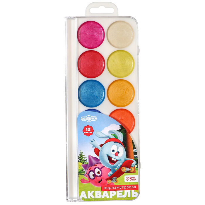 Акварель перламутровая «Смешарики», 12 цветов, без кисти