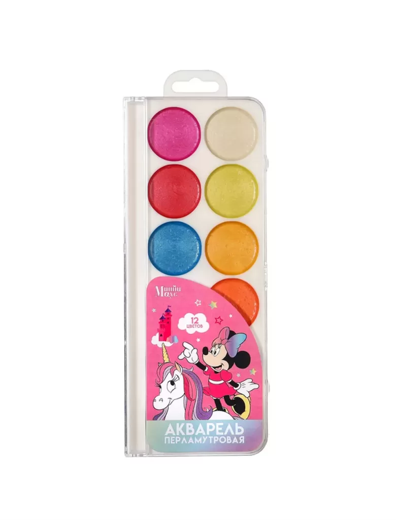 Акварель перламутровая "Минни и Единорог", 12 цветов