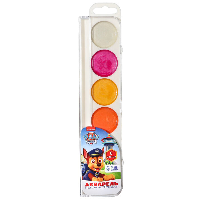 Акварель перламутровая «Щенячий патруль», 6 цветов, без кисти