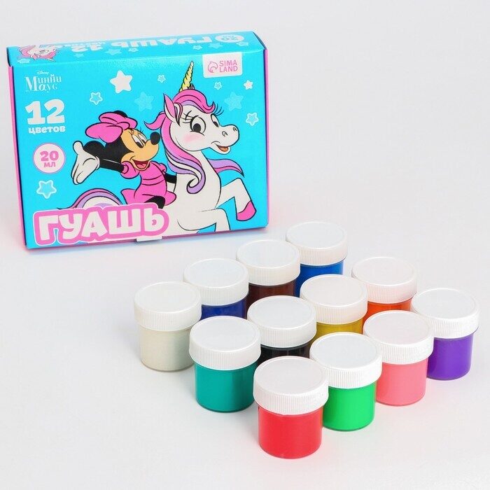 Guaša, 12 krāsas, katra 20 ml, "Vienradzis", Minnie Mouse
