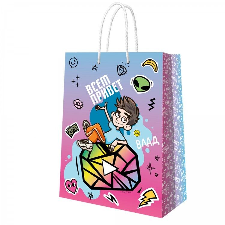 Влад А4. Пакет подарочный большой голубой с розовым.