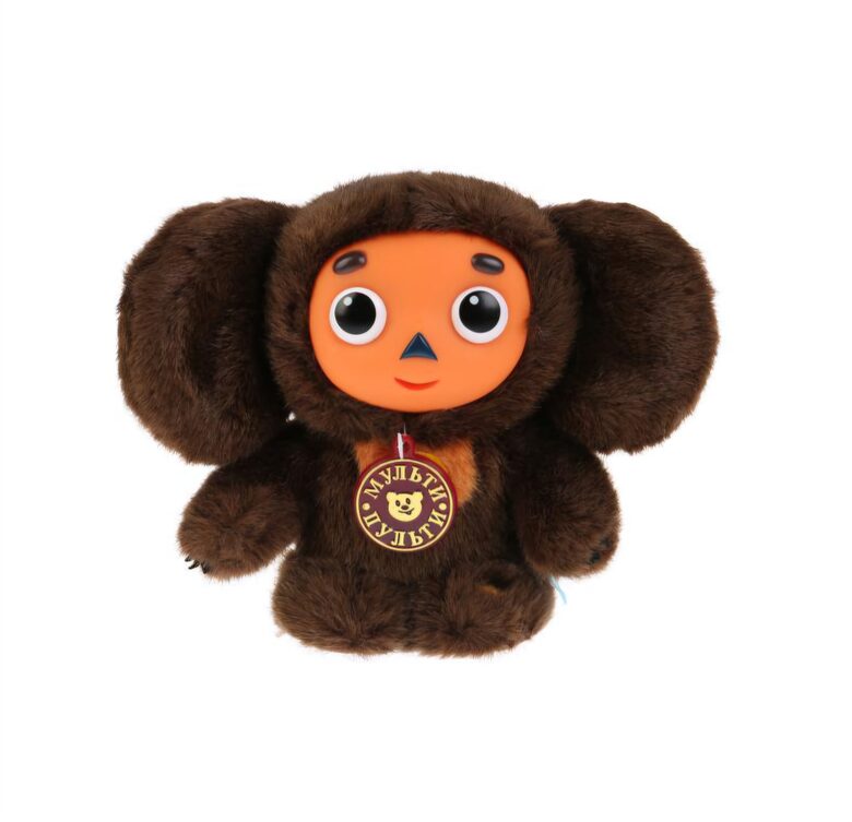 MĪKSTĀ ROTAĻLIETA "MULTI-PULTI" ČEBURAŠKA 17CM AR PLASTMASAS SEJU, KRIEVU BALSS ČIPU