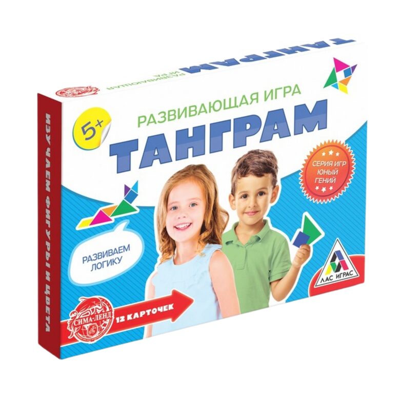 Настольная игра-головоломка «Танграм», 12 карт, 7 деталей, 5+