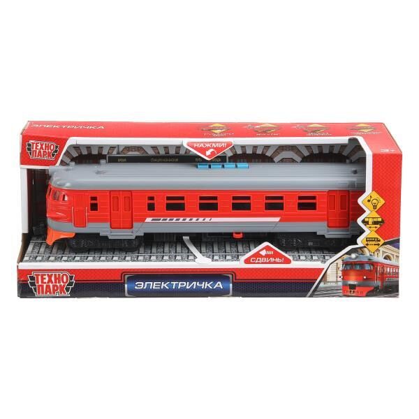 Модель пластик свет-звук ЭЛЕКТРИЧКА 30 см, 4 кнопки, инерция, красный, кор. Технопарк
