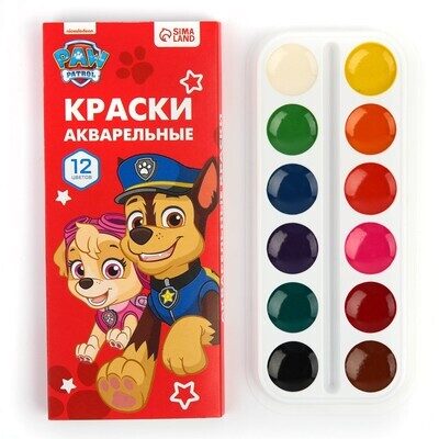 Akvarelis "Paw Patrol", 12 krāsas, kartona kastē, bez otas