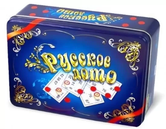 Настольная игра традиционное лото в жестяной коробке «Синий ларец» с деревянными бочонками