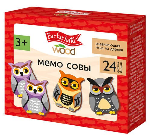 Настольная деревянная игра МЕМО «Совы» (24 фишки в коробке)
