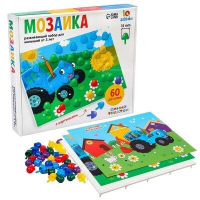 Zilā traktora mozaīka, 60 gabali, 4 attēli, 3+