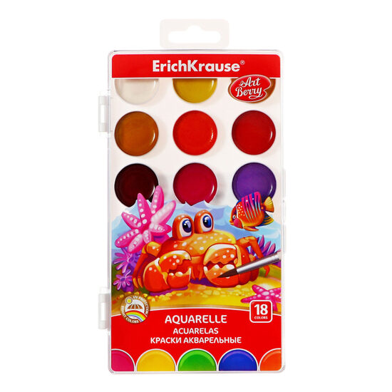 18 krāsu akvarelis, Erich Krause ArtBerry, ar UV aizsardzību, bez otas, plastmasa