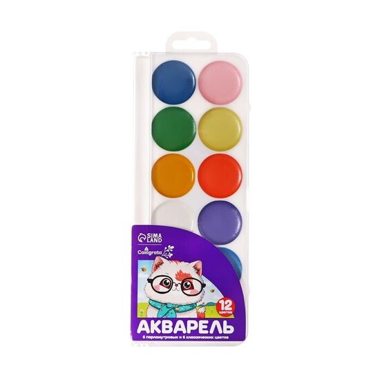 Akvareļkrāsas. 12 krāsas (6 klasiskās + 6 perlamutra). Calligrata
