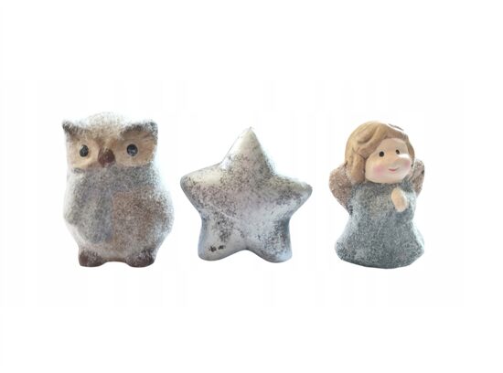 Ziemassvētku figūriņas, 3 gab., ģipša rotājumi, sudraba krāsa