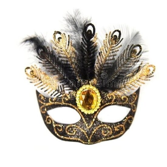 Ziemassvētku rotājums - venēciešu stila maska ​​ar spalvām, melns