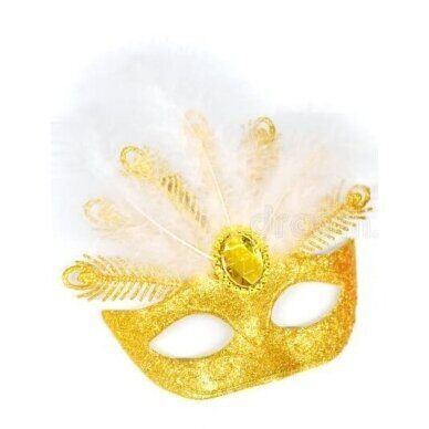 Ziemassvētku rotājums - venēciešu stila maska ​​ar spalvām, zelta krāsa