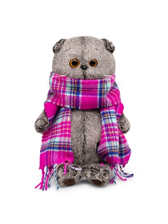 Мягкая игрушка «Басик», в ярко-розовом шарфе, 22 см