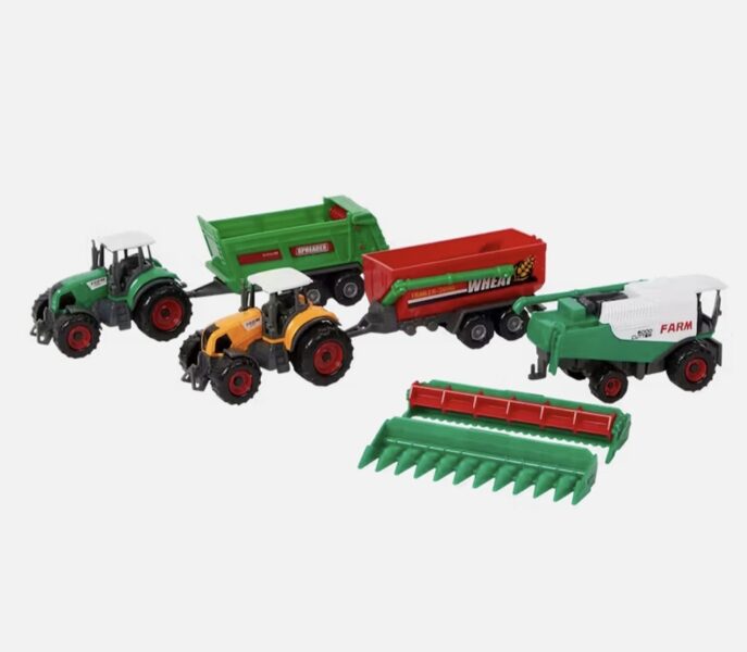 Metāla lauksaimniecības mašīnas ar piekabēm Tractor Harvester transportlīdzekļu komplekts