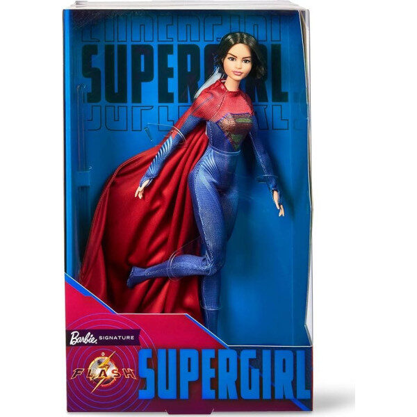 Barbie Supergirl Flash Movie Wearing Sarkanā un zilā lelle kolekcionāra lelle ar Cape Doll 