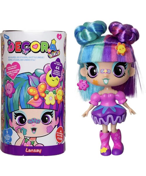 Lansay Deco Girlz — Fleur — 1 mini ​​lelle, modes + 8 pārsteigumu aksesuāri un uzlīmes — rotaļu lelle 12,7 cm