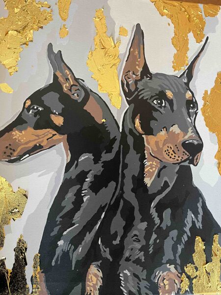 Glezna pēc cipariem ar zelta foliju (40x50) DOBERMANA ŠĶIRNES SUNS