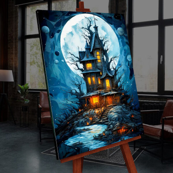 Glezna pēc cipariem 40x50 cm ar gaismas krāsu "Spoku māja"