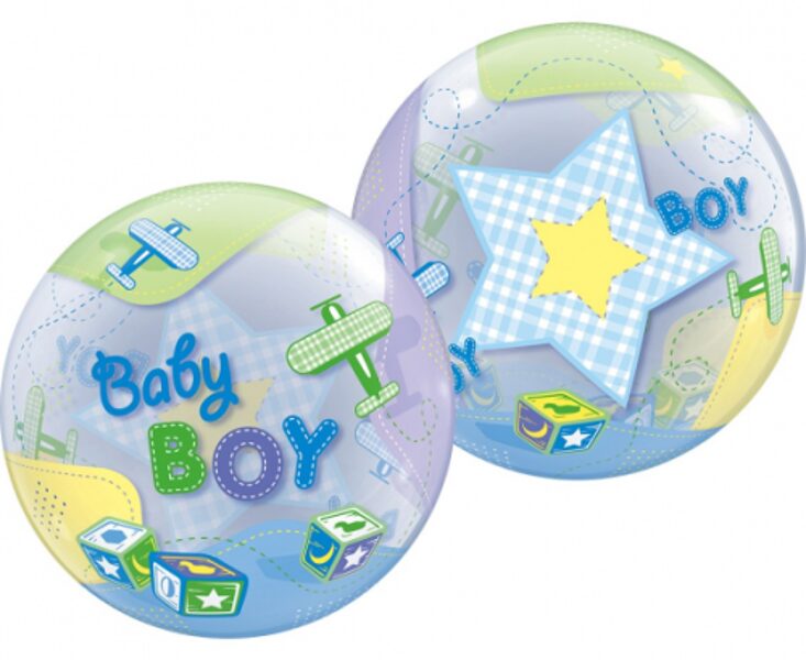 FOIL BALLOON 22" QL BUBBLE SINGLE "BABY BOY - AIRPLANES"