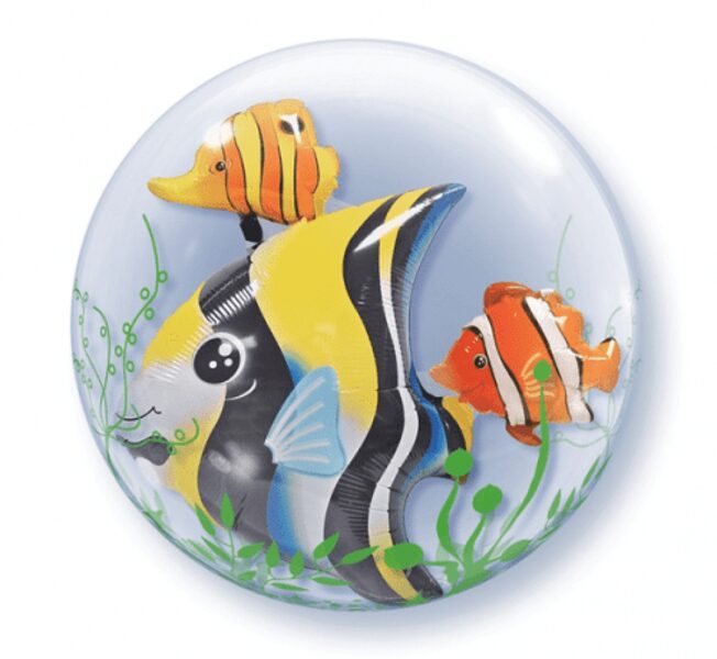 FOIL BALLOON 24" QL BUBBLE DOUBLE "FISH IN THE BALLOON LEAVES"