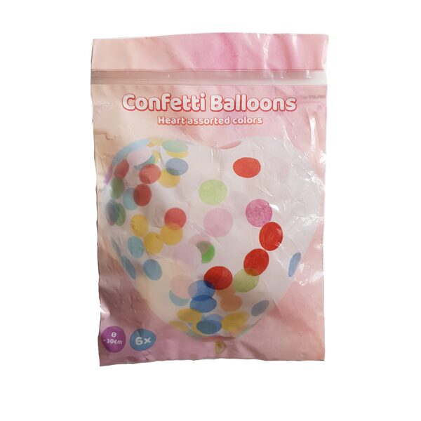 Konfeti baloni 30 cm, 6 gab. Sirdis