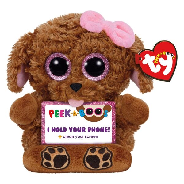 Ty Peek-a-boo tālruņa turētājs ar ekrāna tīrītāju apakšā Zelda Curly Dog  13cm 