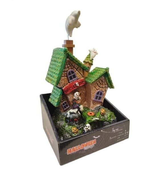 Halloween Village ar gaismu un skaņu - 21 cm garš - helovīna dekorācija iekštelpām, Zaļš