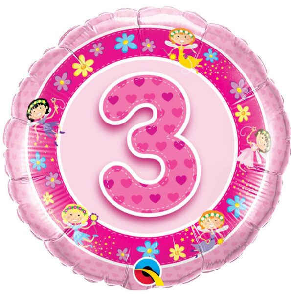 3 gadu vecums Pink Fairies Qualatex folijas balons