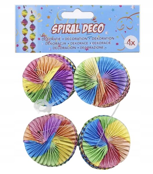 Spirālveida dekoratīvās ķēdes krāsains dzimšanas dienas dekors 4gab 60cm
