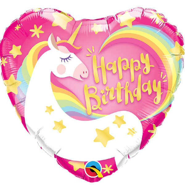 Happy Birthday Unicorn sirds formas Qualatex folija balons 46cm 