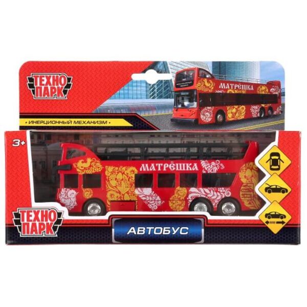 Modelis metāla Autobuss divstāvu. atvērts. augšdaļa, 15cm, inerciāla, atvērta Tehnoparka durvis